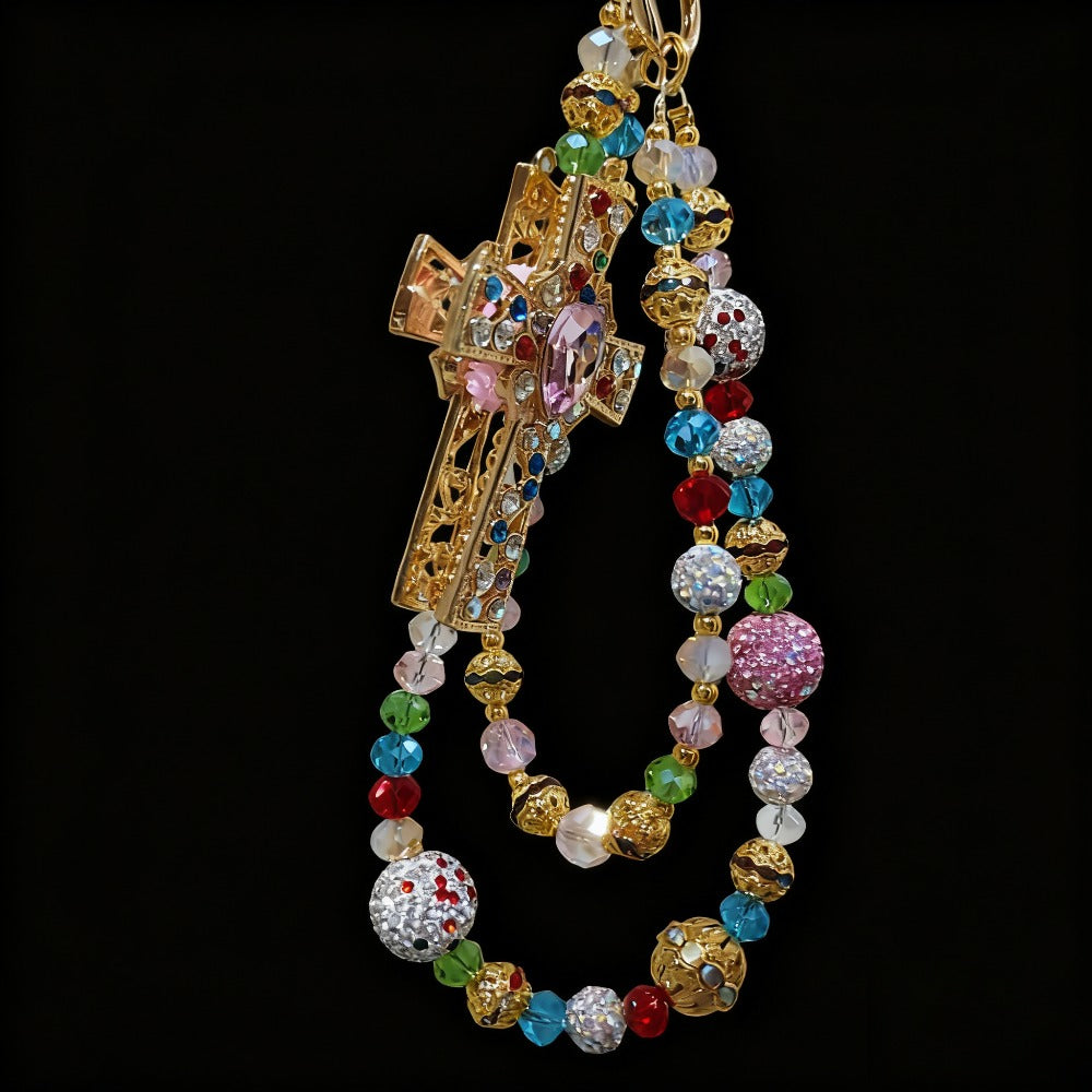 Crystal Cross Phone Chain Keychain Luxury Rhinestone Bling Bag Charm Pendant – Shining Mini Bag Chain Fashion Accessory for Women Colorful Glamour Jewelry Gift