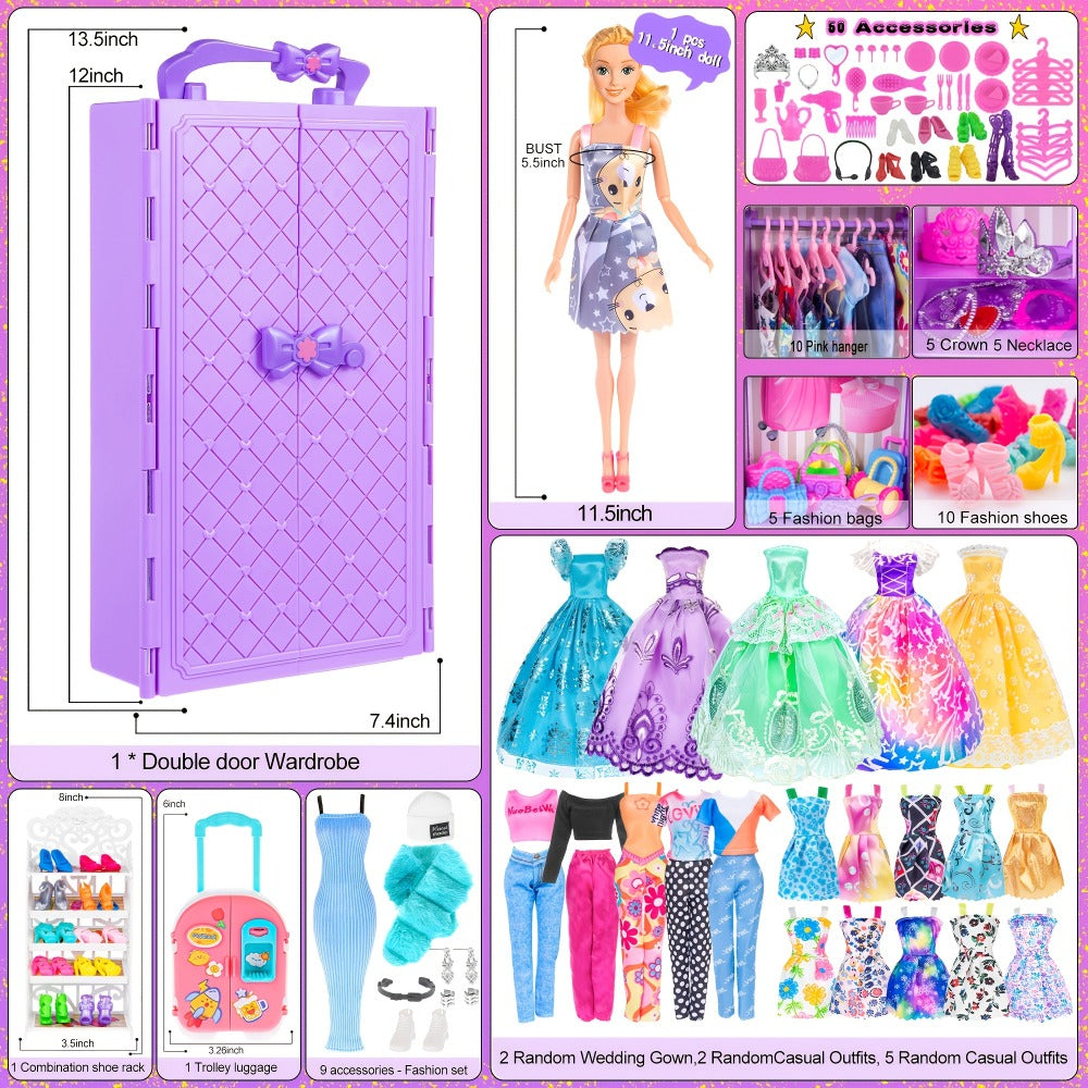 108-Piece Doll Closet Playset with 11.5-Inch Fashion Doll and Wardrobe