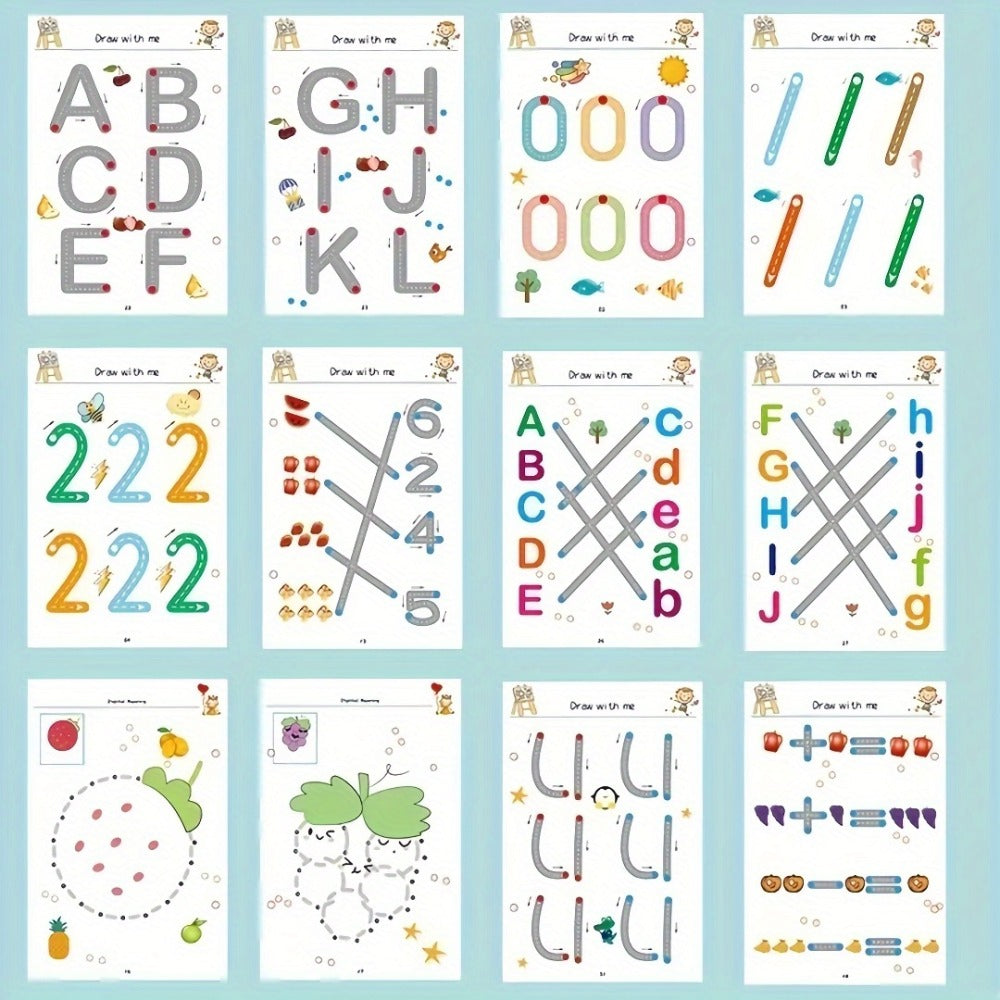 Reusable Magic Practice Book Set for Kids Ages 3-8 – 64 Pages Handwriting & Calligraphy Workbook with 8 Erasable Pens & Eraser, Letter Number Tracing Writing Practice Gift for Boys Girls Preschool Kindergarten