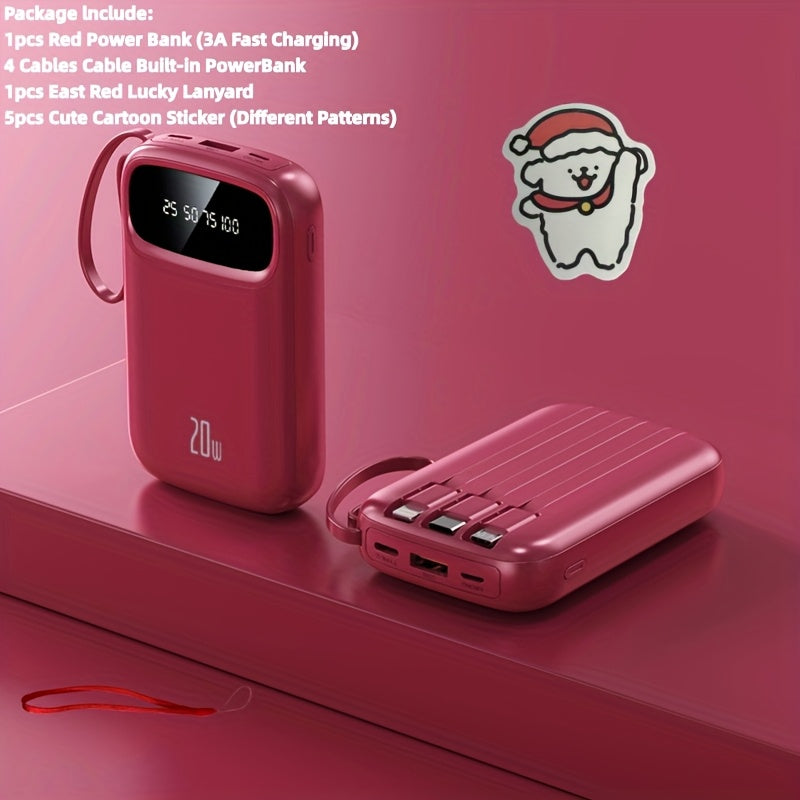 Portable Charger 10000mAh with Built-In 3 Cables Lightning USB-C Micro-USB 22.5W Super Fast Charging Cute Cartoon Mini Power Bank for iPhone Android Travel Backup Battery – Purple Black Red White