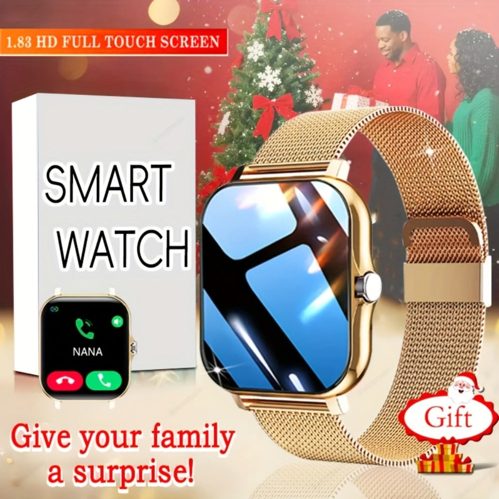 Gift Smartwatch Metal Strap – Wireless Calling, Music Player, App Notifications, Sports Mode, USB Rechargeable – Elegant Watch Gift for Women & Men Pink Black Silver Gold Android & iPhone