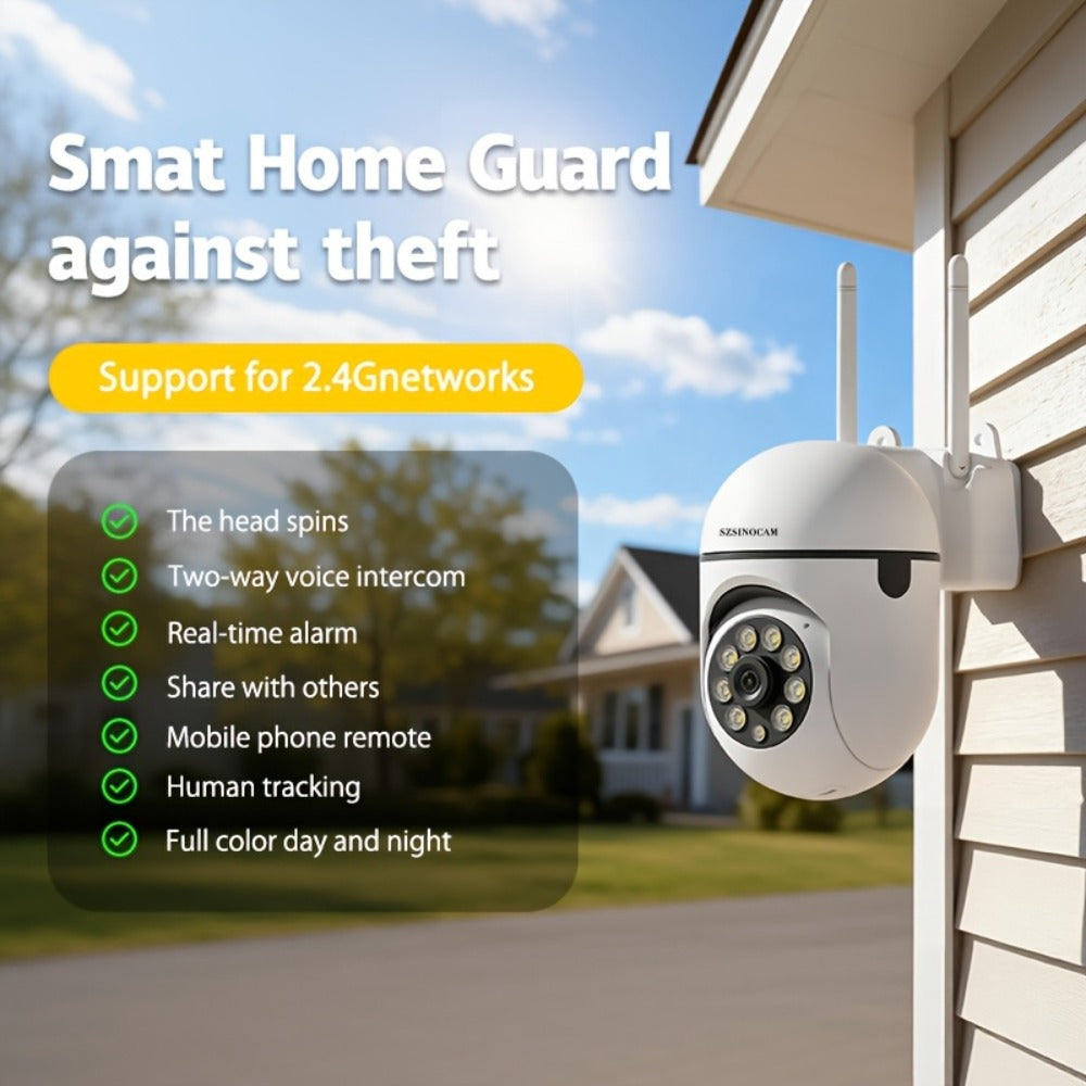 1080P WiFi Security Camera Indoor Outdoor, 360° Pan Tilt Zoom, Color Night Vision, Two-Way Audio, AI Motion Detection, Spotlight Alarm, Cloud & TF Card Storage, Remote Monitoring Home Security