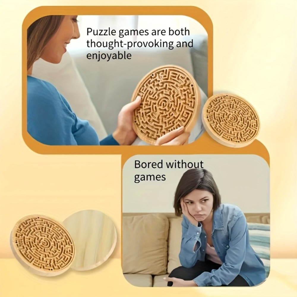 Wooden Maze Balance Board with Steel Ball, Handheld Puzzle Game in 1 or 2 Packs