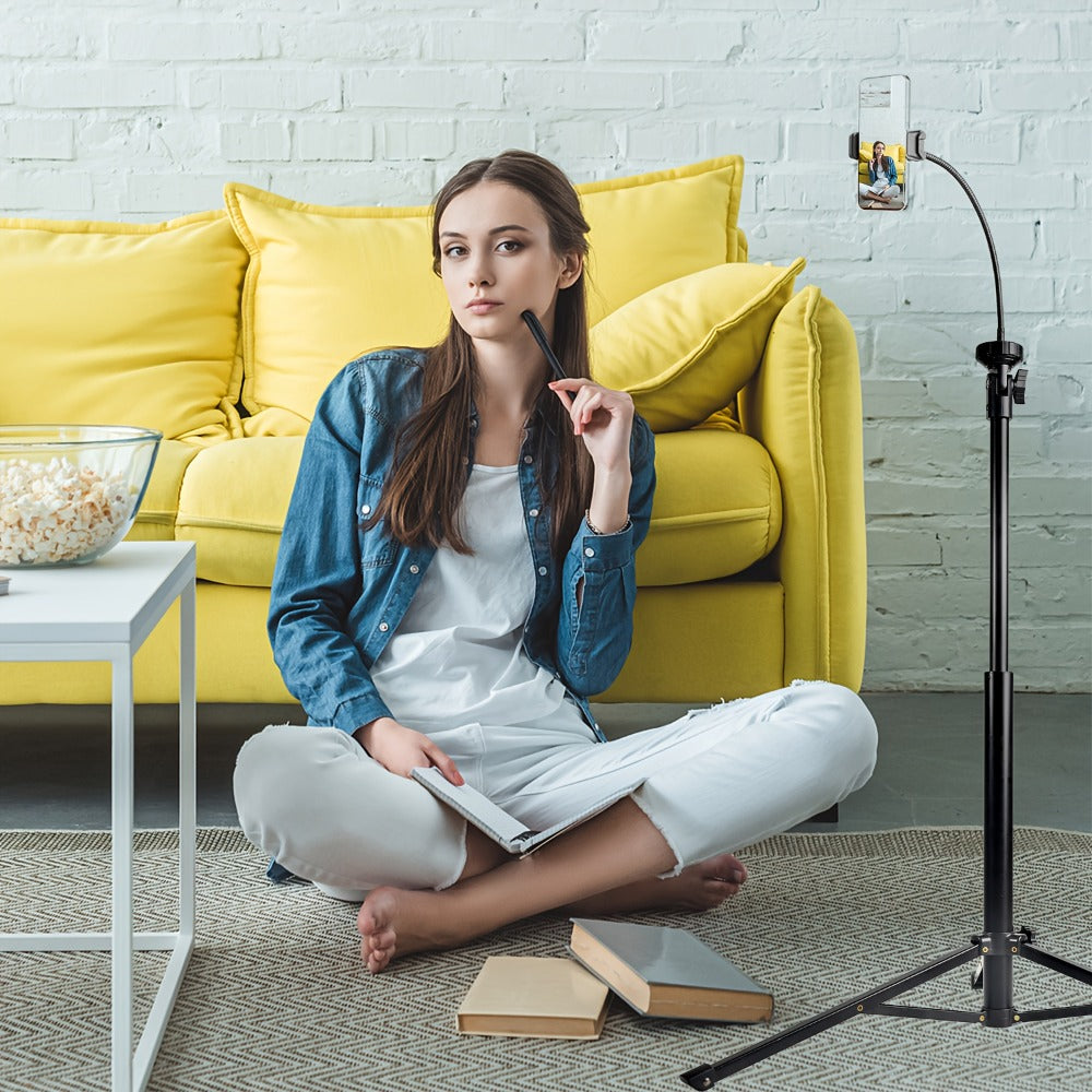 63 Inch Gooseneck Phone Tripod Adjustable with 360° Flexible Neck & Universal Phone Holder – Portable Camera Stand for Content Creators, Vlogging, Live Streaming, Selfie & Filming, iPhone & Android