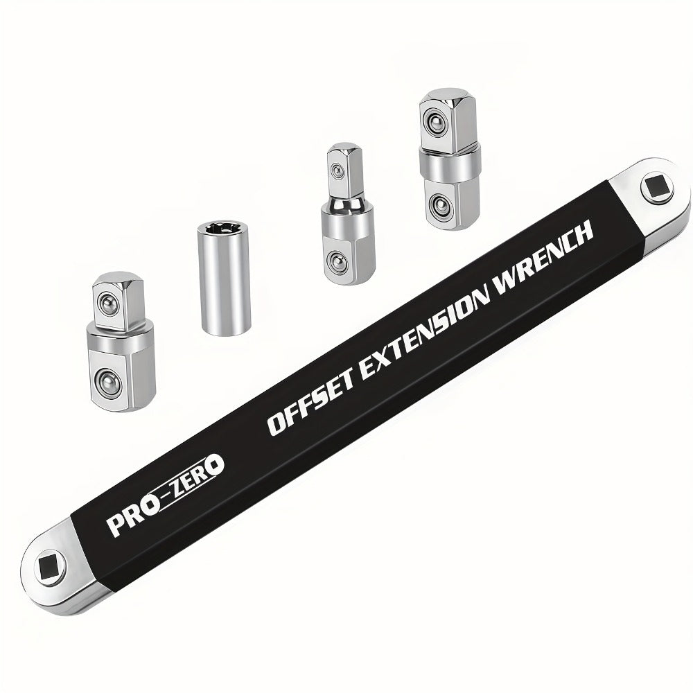 Ratchet Wrench 2-in-1 Offset Extension with 1/4" 3/8" 1/2" Square Head Adapters, 180-Degree Rotation High Torque Non-Slip Handle, Universal Flex Head Ratchet for Narrow Spaces & Auto Repair