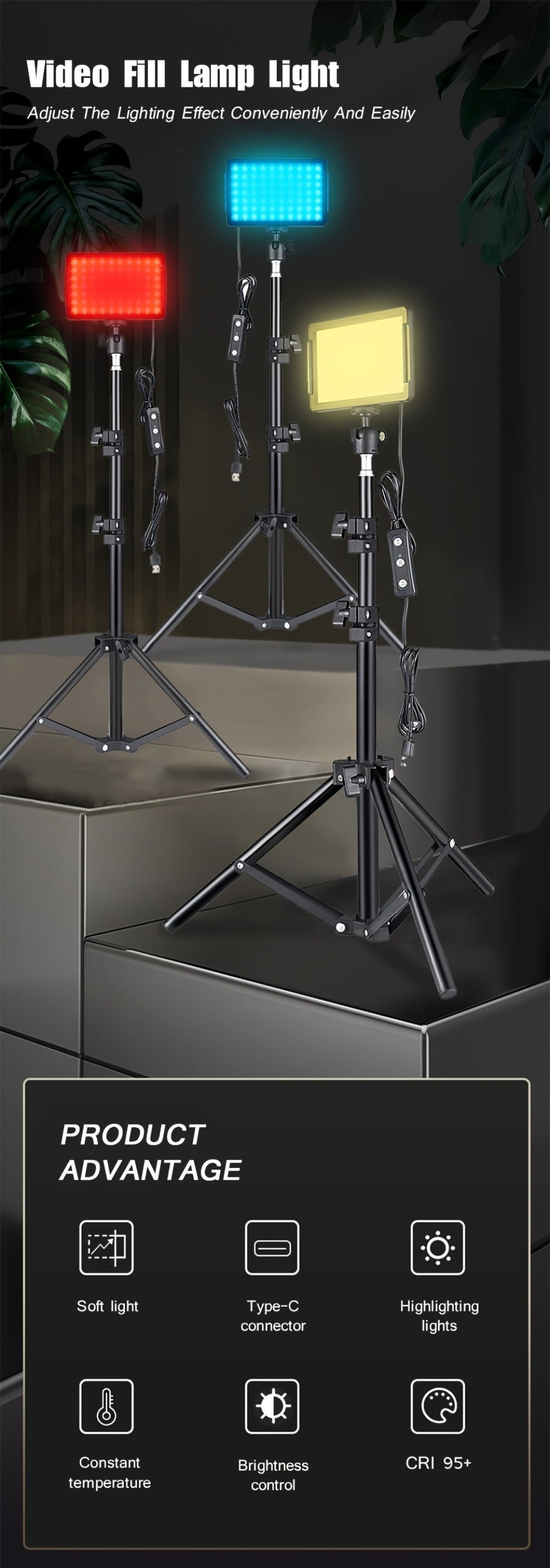 LED Video Fill Light Panel Kit with Tripod Stand & RGB Filters | Dimmable 5600K Studio Light for Vlogging, Photography, Video Streaming & Tabletop Shooting | 2 or 3 Pack
