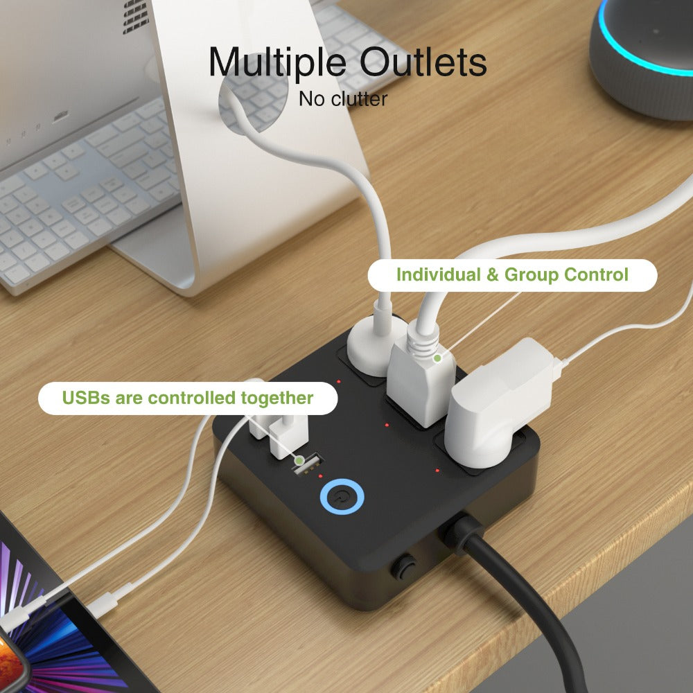 Smart Power Strip WiFi with 3 Individually Controlled Outlets & 3 USB Ports – GHome Surge Protector, Works with Alexa & Google Home, Tuya App, Timer, No Hub, 4ft Cord, 2.4GHz, US Plug (White)