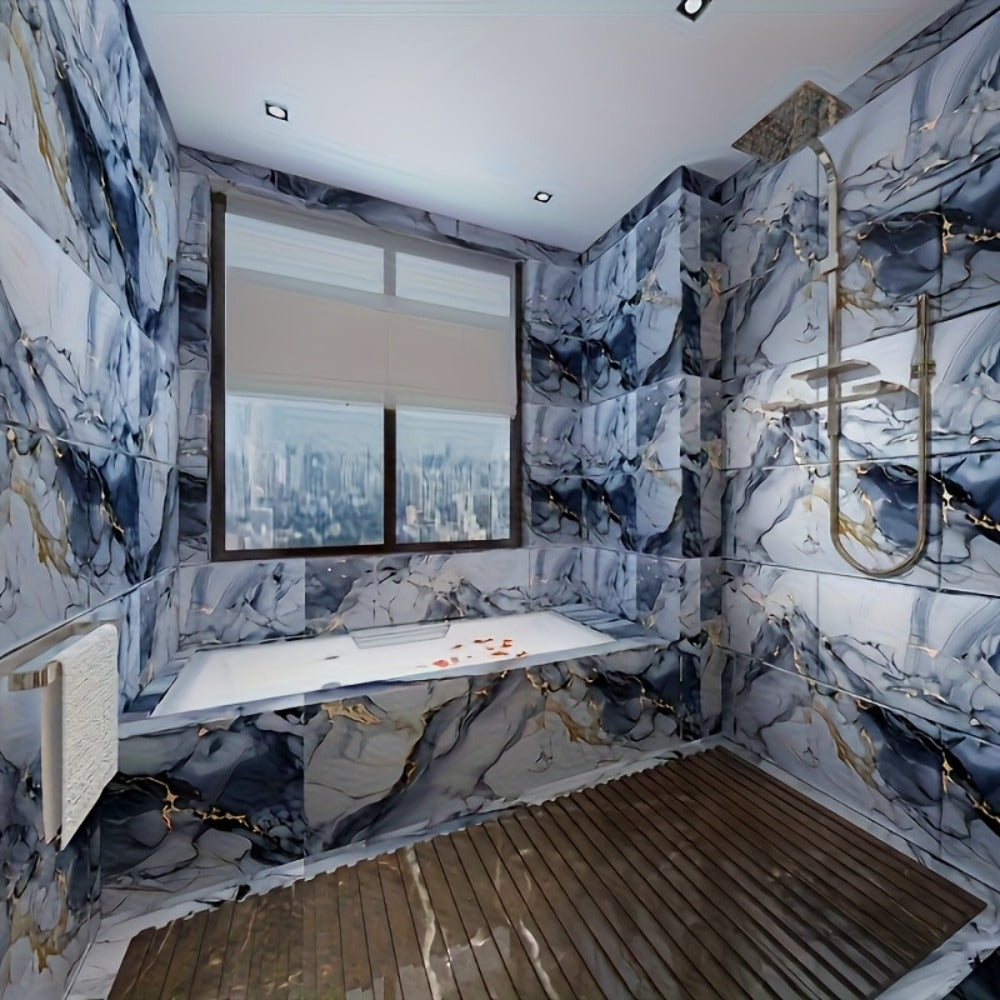 Peel and Stick Marble Tile Stickers – Self Adhesive Foam Wall Tiles for Bathroom Kitchen Office Bohemian Home Decor (50/100pcs, White/Gray/Black/Blue Gold)