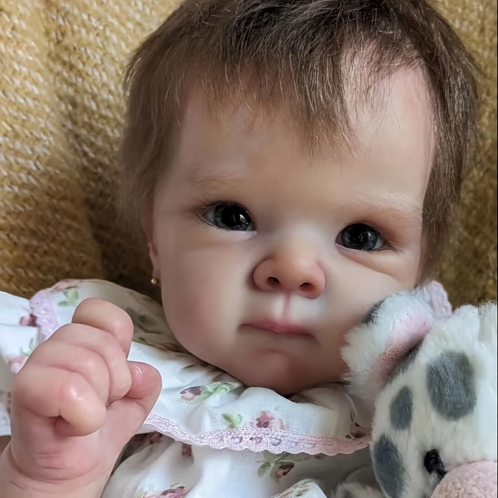 18-Inch Reborn Baby Doll with Hand-Rooted Hair and Soft Cloth Body