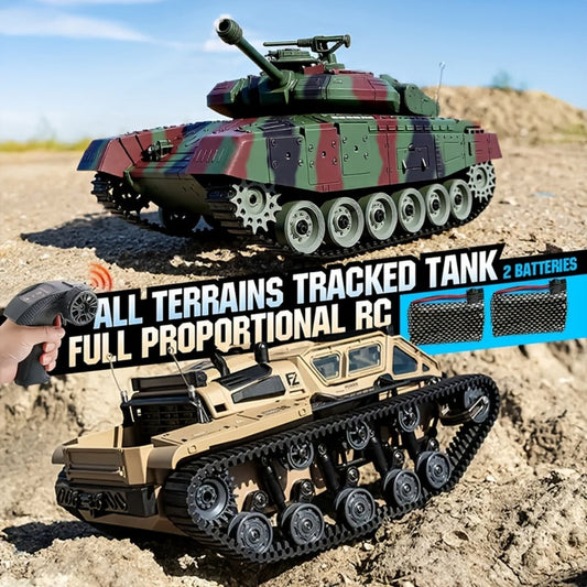 RC Military Tank, 2.4GHz All-Terrain Tracked Armored Vehicle with Turret Rotation, Ages 6+