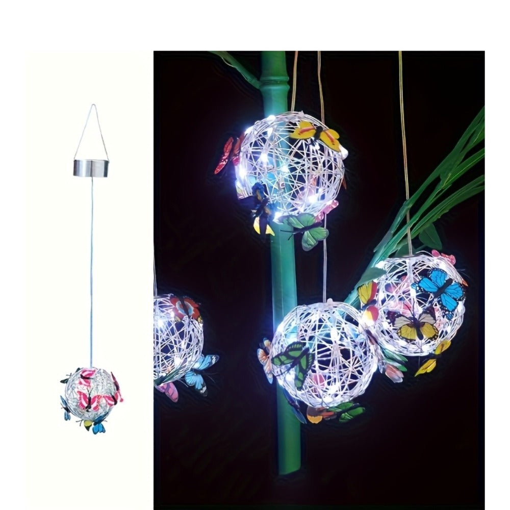 Solar Butterfly Lantern Outdoor Metal Iron Hanging Solar Light – Waterproof, Auto On at Dusk, White & Color Light | Garden, Porch, Patio & Tree Decor | Unique Garden Gift
