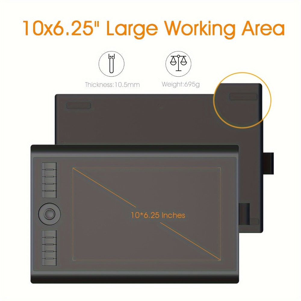 GAOMON M10K Drawing Tablet 8192 Levels Pressure Sensitivity Battery-Free Stylus 10 Programmable Hot Keys Digital Art Graphics Tablet Mac Windows PC Photo Editing Illustration Design 6.5x4 & 10x6.25 Inch
