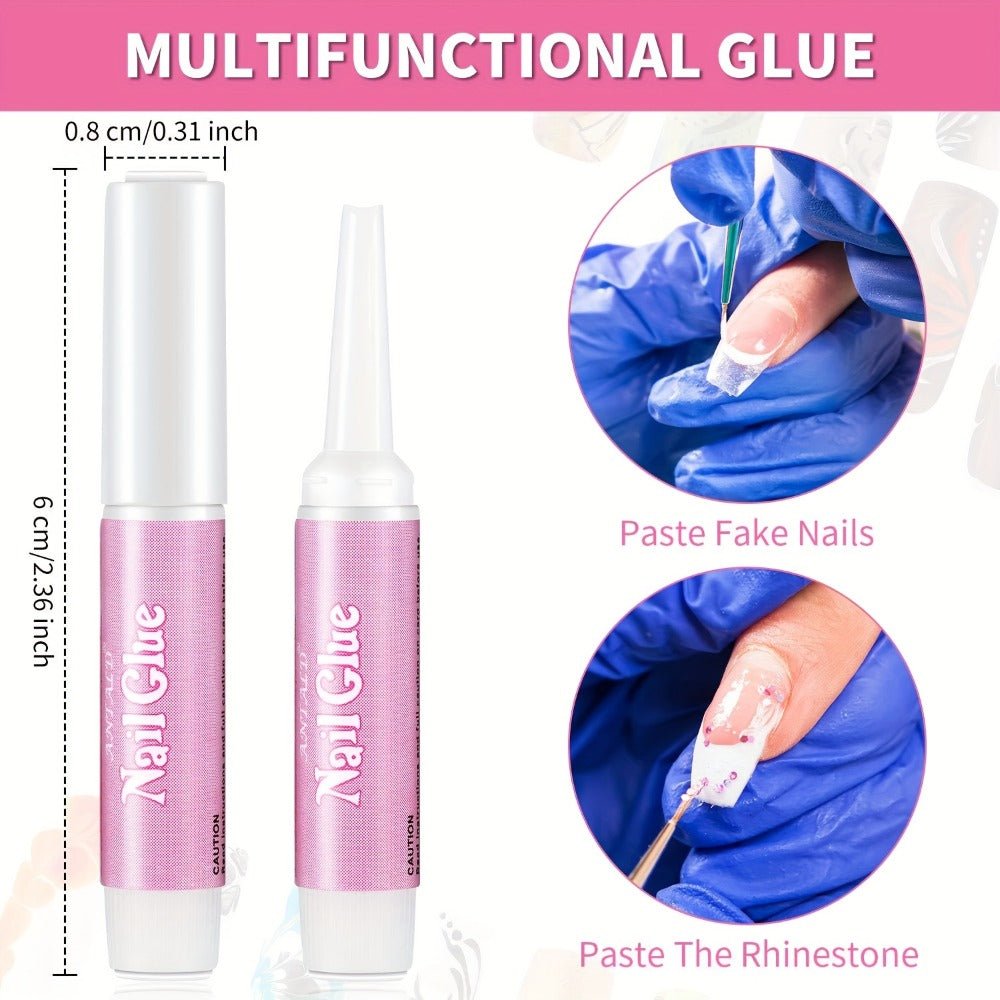 Press On Nail Glue 60pcs Professional Acrylic Nail Tip Adhesive — Super Strong Gel Formula for False Nails, Nail Extensions & Broken Nail Repair, Long-Lasting Salon-Quality Bond, Precision Tip Applicator, Value Pack