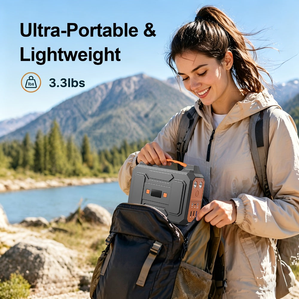 300W Portable Power Station Solar Generator with AC Outlet, DC & USB Outputs, LED Flashlight, Built-in Cooling Vents – 256Wh Lithium-Ion Battery for Camping, RV, Emergency Home Backup, Outdoor Adventures