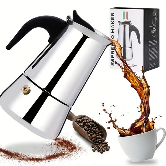 Moka Pot, Stainless Steel Induction Stovetop Coffee Maker, 2–12 Cup Sizes
