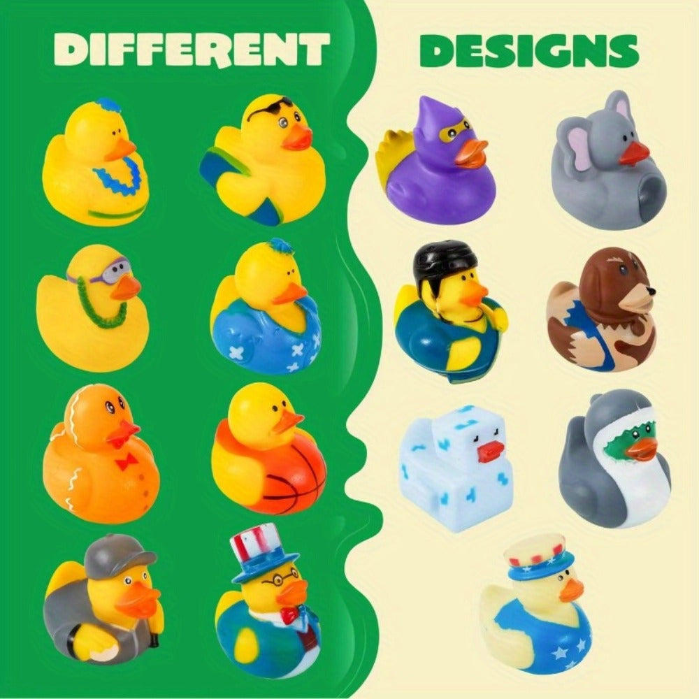 30 Pack Mini Rubber Ducks Assorted with Mesh Bag – 2" Floating Bath Toys for Kids, Variety Zoo Animal Unicorn Pirate Designs, Baby Shower Party Favors, Birthday Gifts for Boys & Girls