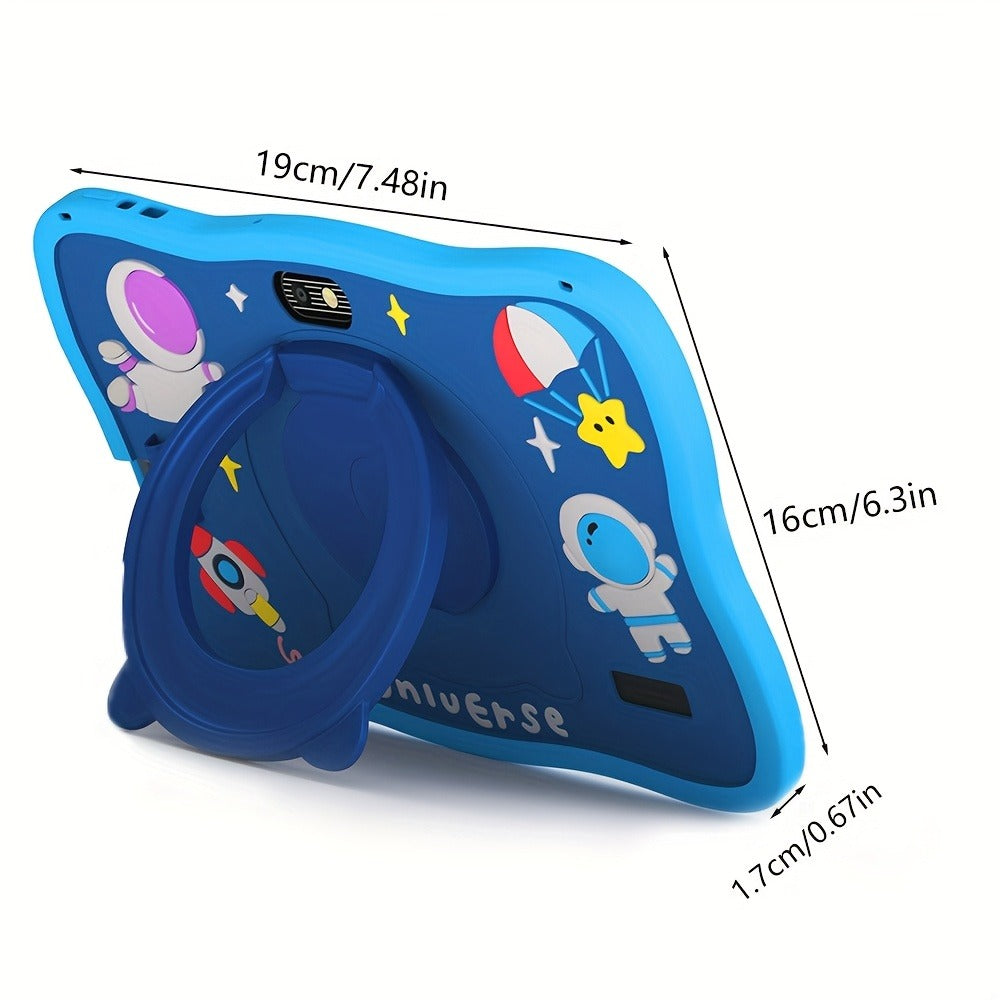 GMS Certified Kids Tablet 7 Inch Android 14 4GB RAM 128GB ROM Eye Protection Screen 5G WiFi Shockproof Case Dual Camera Parental Controls Educational Apps Learning Tablet for Children Teens Blue