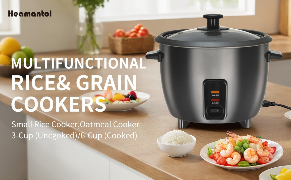 Rice Cooker & Yogurt Maker 3-Cup Nonstick – 1.5Qt Multicooker with Auto Keep Warm, One-Touch Operation, Stainless Steel Inner Liner & Steamer for Grain, Oatmeal & More