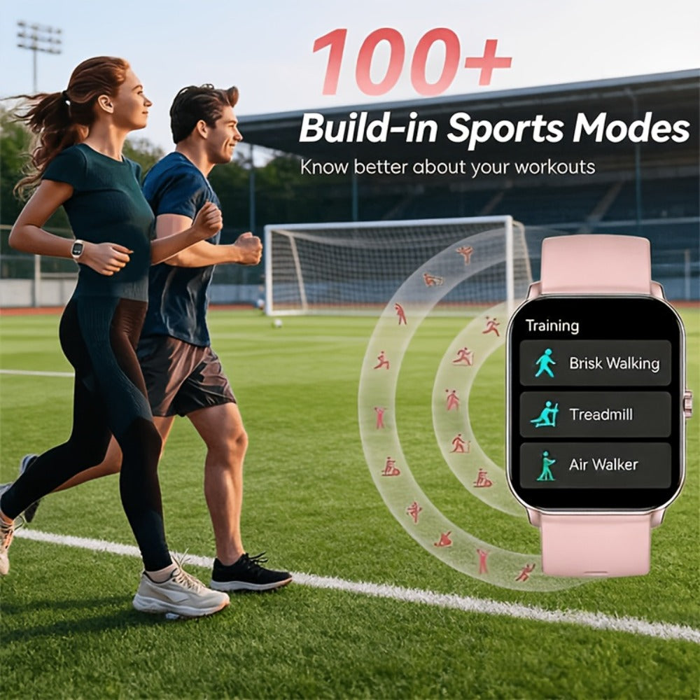 Smart Watch with Remote Photo Control & HD Voice Calling, Large Screen Unisex Smartwatch, Message Notifications, Multiple Sport Modes, Heart Rate Sleep Tracker, Compatible with iPhone & Android – Black Pink Silver Gold 5 Colors
