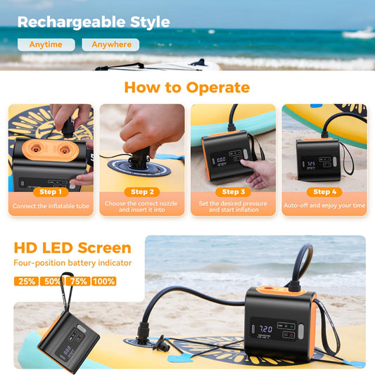 Portable Electric Air Pump with LCD Pressure Display, Auto-Stop and USB Charging