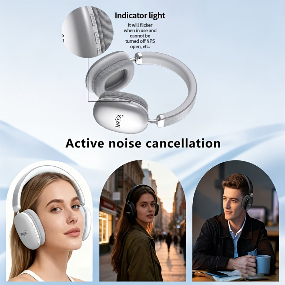 WH35MAX Noise Cancelling Wireless Headset HiFi Deep Bass Built-in HD Mic Comfortable Over-Ear Stereo for Travel Office Laptop Phone Christmas Gift Black Purple Silver