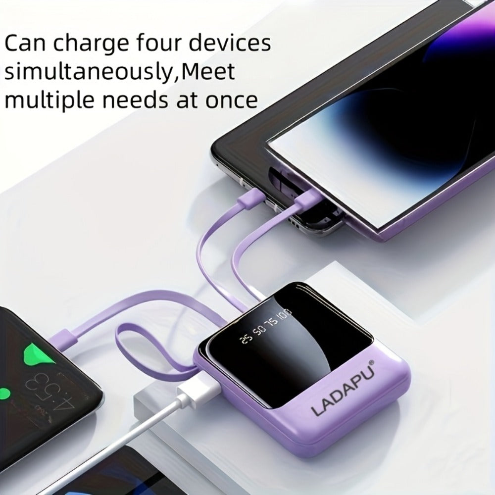 10000mAh Power Bank Built-in 4-in-1 Cable 22.5W Super Fast Charging Slim Mini Portable Charger for iPhone Android Samsung – Compact Travel Battery Pack USB-C Micro Lightning