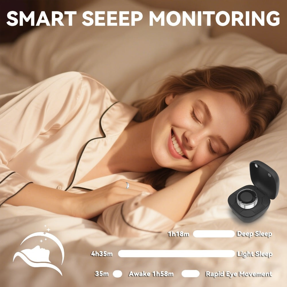 Smart Ring with Health Tracking & Charging Case – Step Count Calorie & Sleep Monitor | Long Battery | iOS & Android | Sizes #7–13 | Black Silver Gold | Minimalist Fitness Wearable Gift