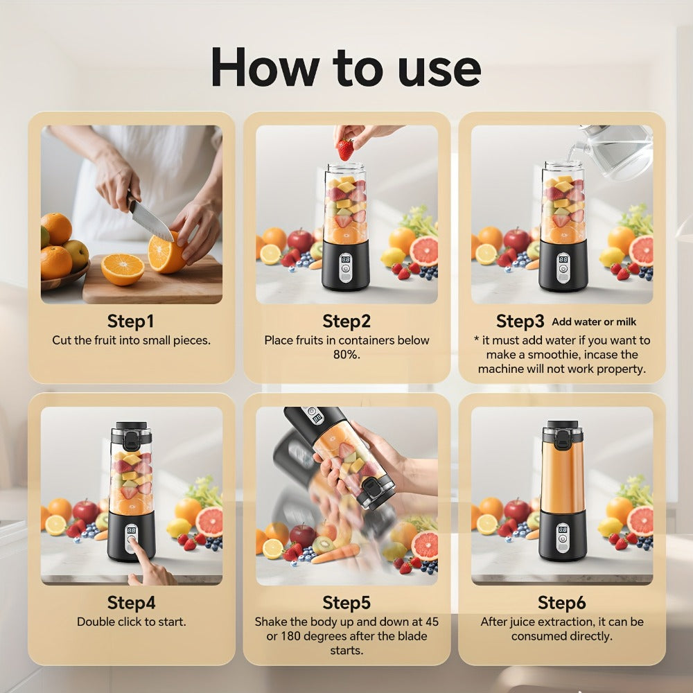 Portable Smoothie Blender USB-C Fast Charge 6-Blade Stainless Steel – Digital Timer Battery Display High-Speed Ice Crush No-Spill Lid | Protein Shake Gym Travel Blender in Black Pink White
