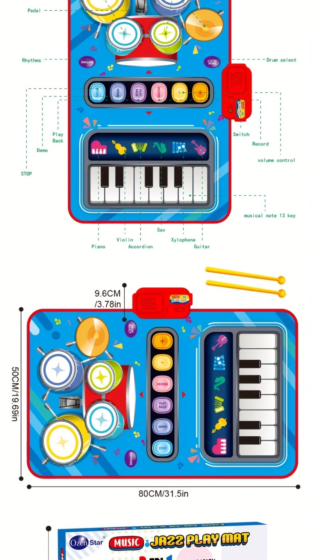 Kids Electronic Drum Music Mat, Multifunctional Musical Toy for Skill Development & Family Bonding, Dance Drum Pad for Boys & Girls, Birthday Christmas Holiday Gift for Children Ages 3+