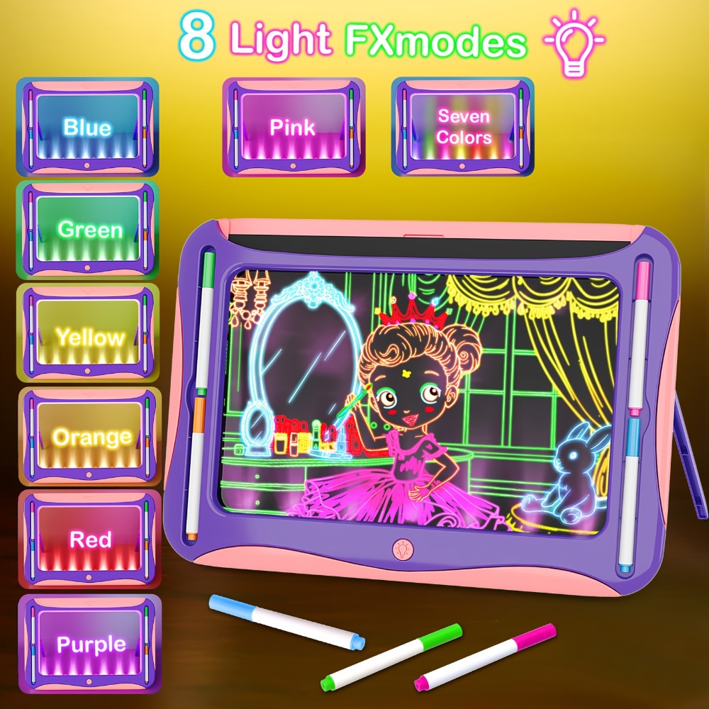 LED Light Up Drawing Board for Kids with 9 Double-Sided Tracing Cards & 6 Markers – Travel Doodle Board, 6 Colors