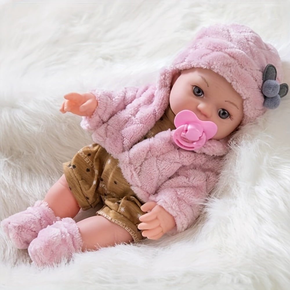 Mini Reborn Baby Doll 12 Inch Pink Plush Outfit Set – 30cm Realistic Newborn Girl Doll with Hat, Socks & Pacifier, Soft Lifelike Baby Doll for Toddlers, Birthday Christmas Holiday Gift for Girls Ages 3+