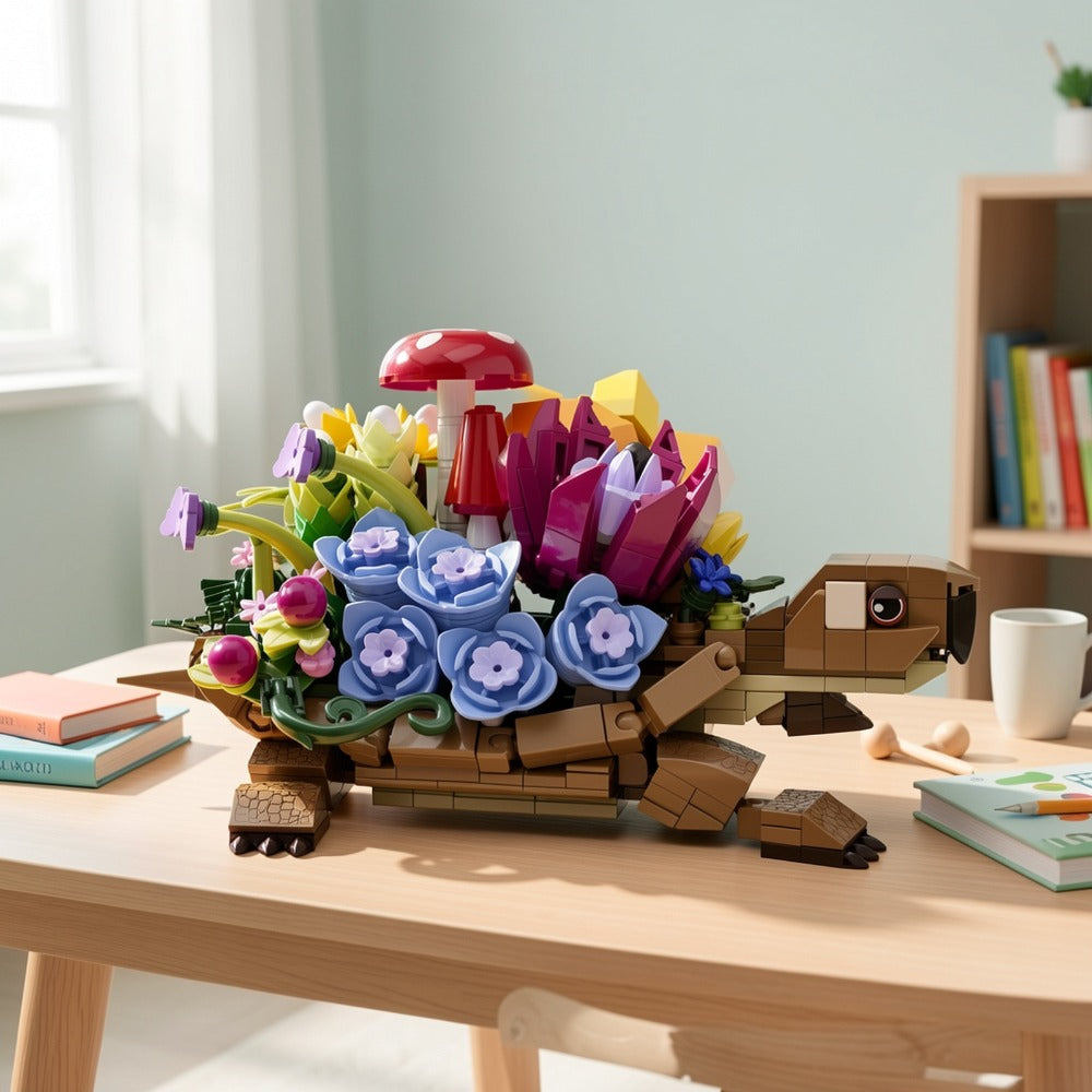 Turtle Flower Planter Building Block Set, 510-Piece Decorative Model