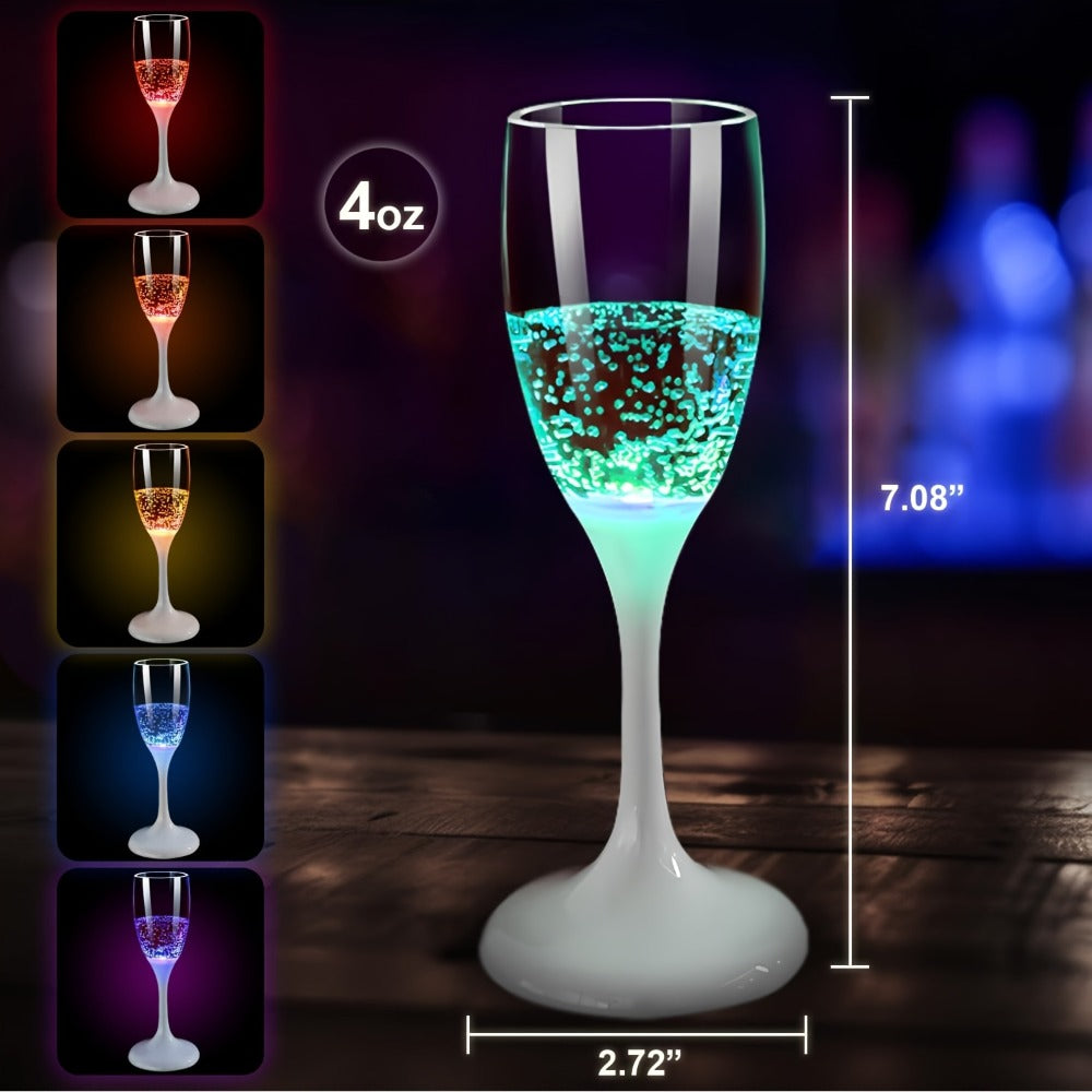 LED Light Up Champagne Flutes Set of 6 – Glow in the Dark Colored Plastic Wine Glasses for Birthday Halloween Christmas Wedding Party Favors Adults