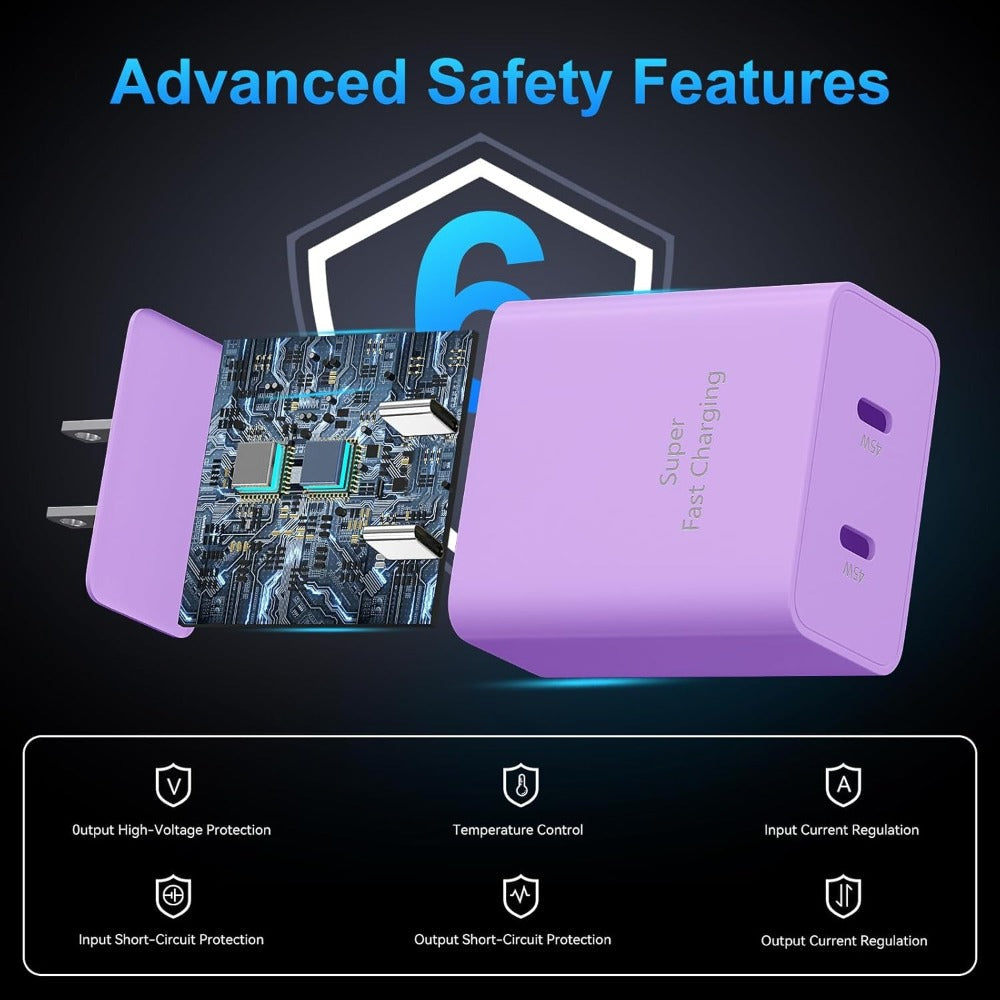 45W Samsung Super Fast Charger USB-C Dual Port Android Fast Charging Block with 10FT Long USB-C Cable for Samsung Galaxy S25 Ultra S25+ S24 Ultra S24 S23 A55 A35 – Purple