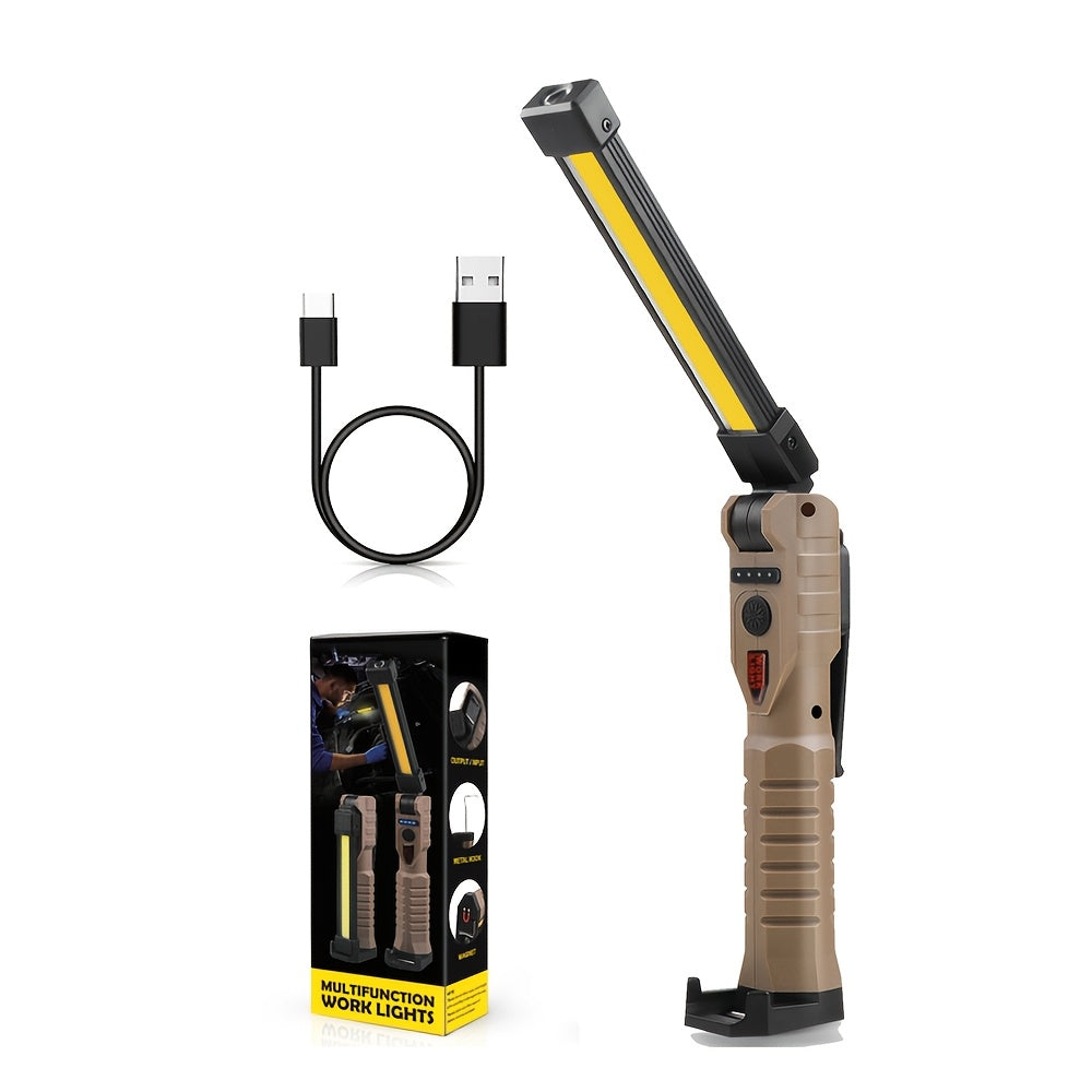 COB LED Work Light Magnetic Base Rechargeable USB 20000 Lumens 7 Modes 180° Rotation Portable Hanging Flashlight with Built-in Battery Power Bank Function for Workshop Garage Car Repair 1/2/4 Pack