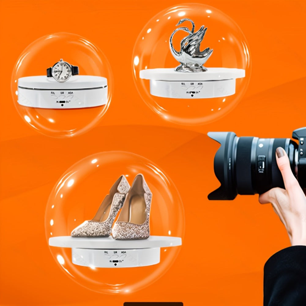 JANCHUN 3-in-1 360° Rotating Display Stand for Epoxy Glitter Tumbler | 5.74"/7.08"/8.06" Sizes, Remote Control, Adjustable Speed & Angle, Silent USB-Powered Turntable for Photography & Product Display