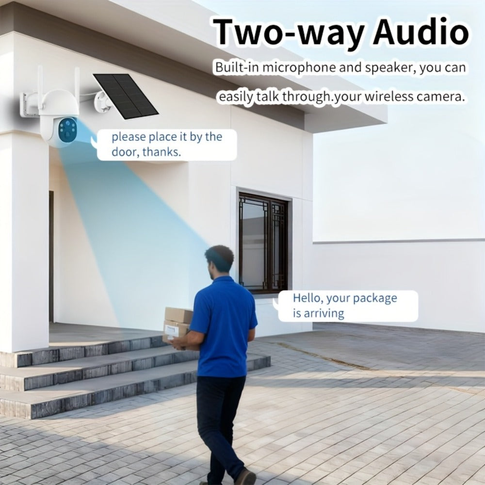 Solar Outdoor Security Camera 2 Pack with AI Human Detection – IP54 Waterproof, HD Color Night Vision, Two-Way Audio, Wireless WiFi, Wire-Free Home Surveillance System