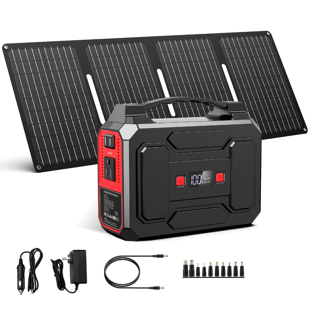 100W 146Wh Portable Power Station Solar Generator with 40W Foldable Solar Panel, 146Wh Backup Battery for Camping Hiking RV Emergency, AC DC USB USB-C Output, LED Flashlight, Fast US Shipping