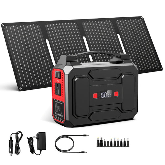 100W 146Wh Portable Power Station Solar Generator with 40W Foldable Solar Panel, 146Wh Backup Battery for Camping Hiking RV Emergency, AC DC USB USB-C Output, LED Flashlight, Fast US Shipping
