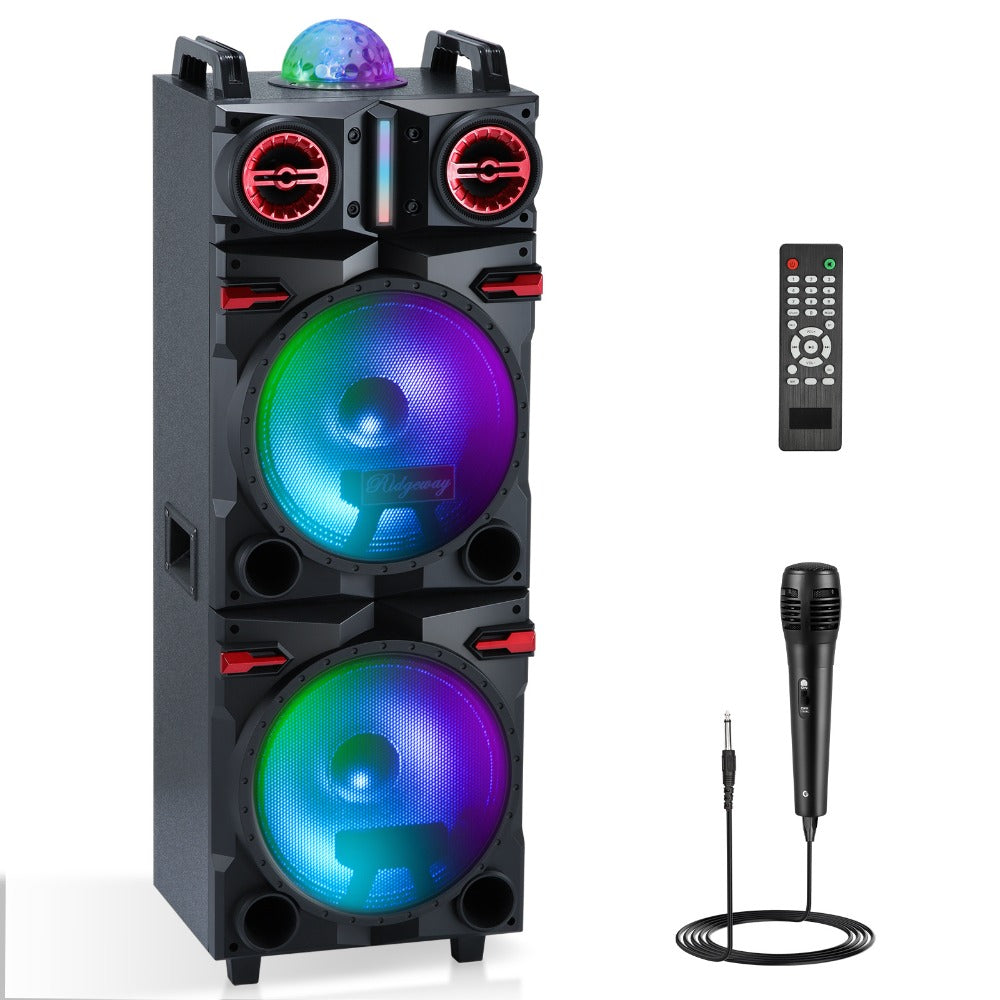 Karaoke Party Bluetooth Speaker with Sound Reactive Lights, 1000W Peak DJ Subwoofer Stereo Boombox, USB SD AUX FM Radio, Telescopic Rod Remote Control for Outdoor Indoor Party
