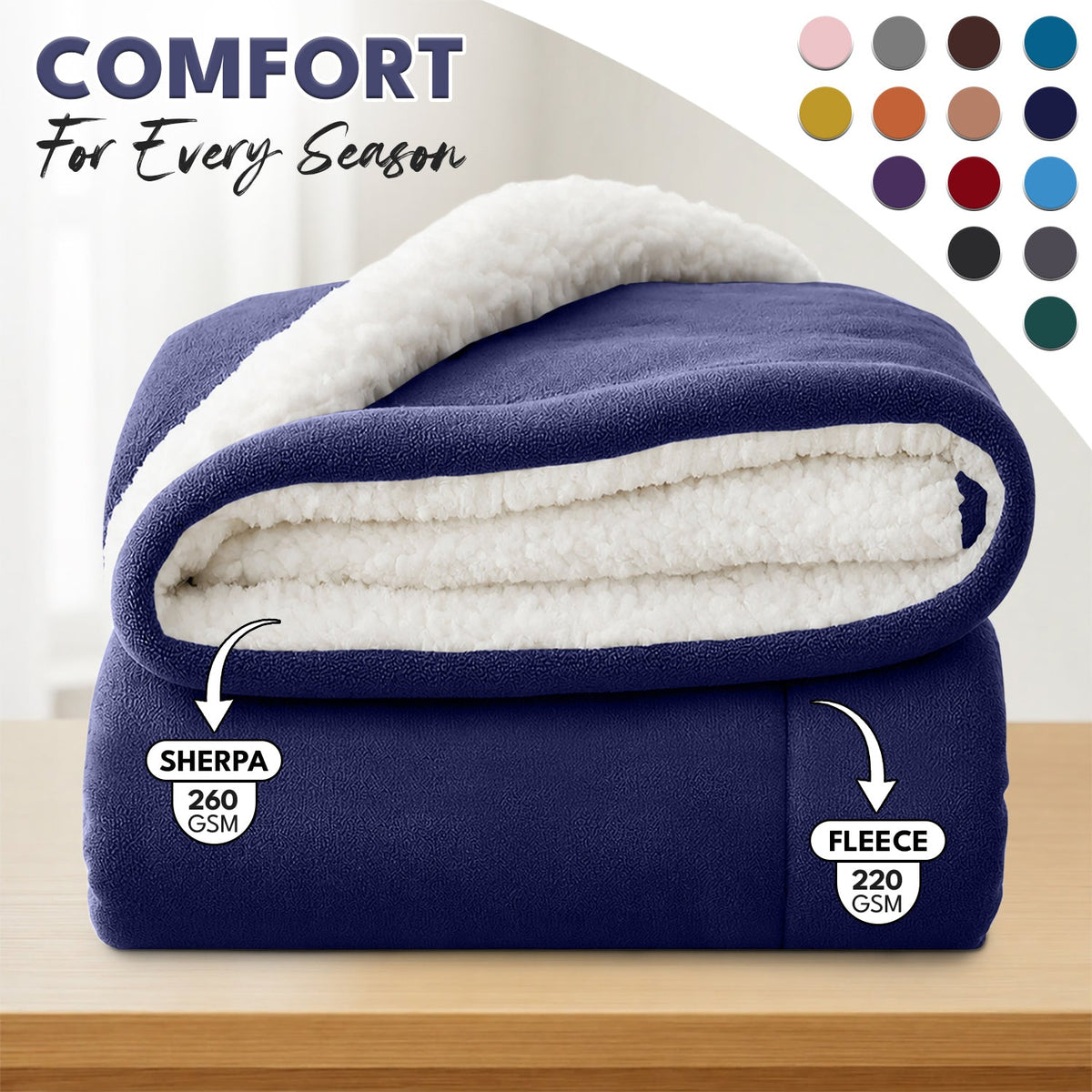 Sherpa Flannel Blanket – Double-Layer Ultra Soft Warm Throw for Bed, Sofa & Bedroom Decor, Better Sleep, 14 Colors, 3 Sizes