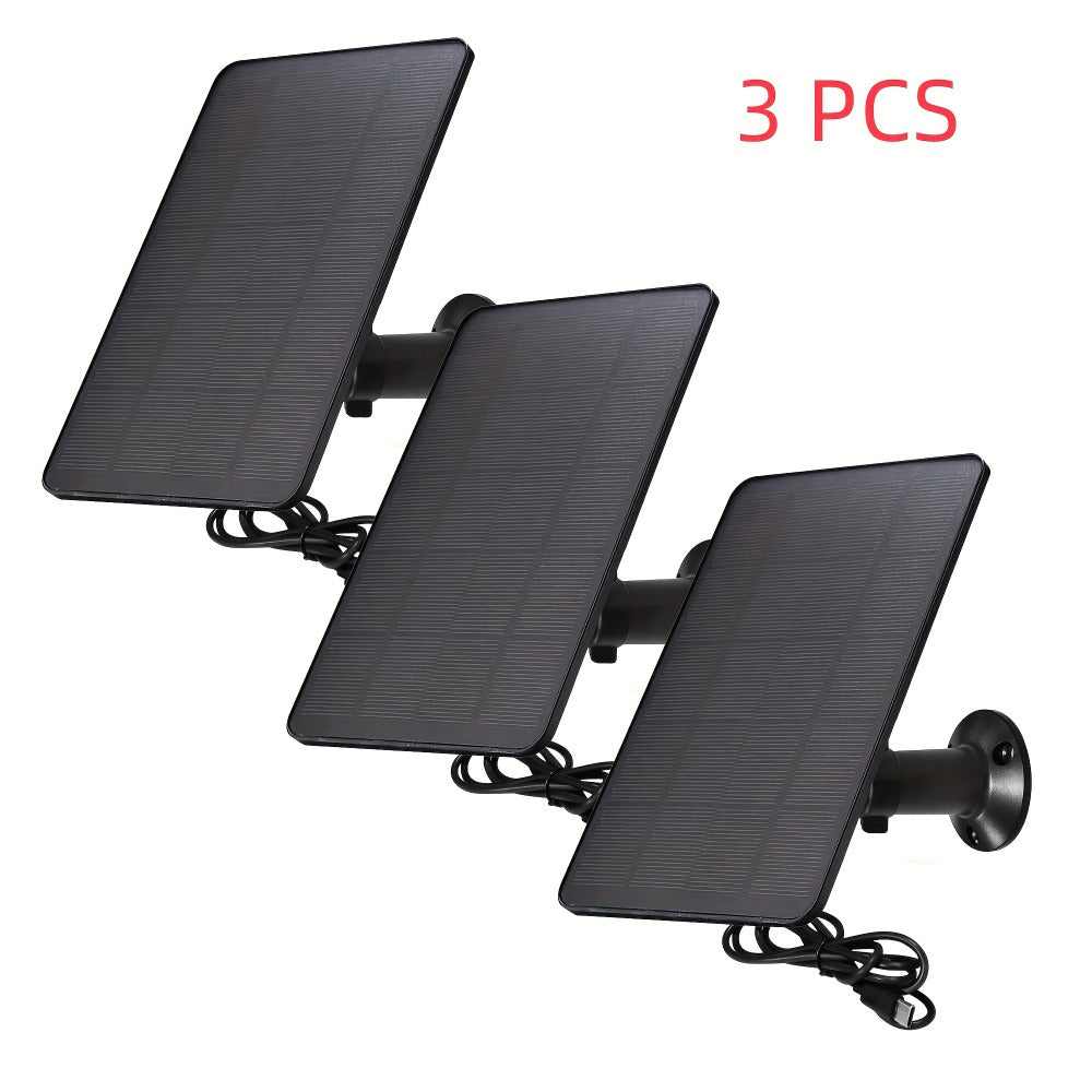 3-Pack Portable Solar Panel Kit 5V 3W with 360° Adjustable Mount, USB & Type-C Output, Solar Charger for Outdoor Security Camera Wireless Doorbell Fan, Camping Hiking Off-Grid Power