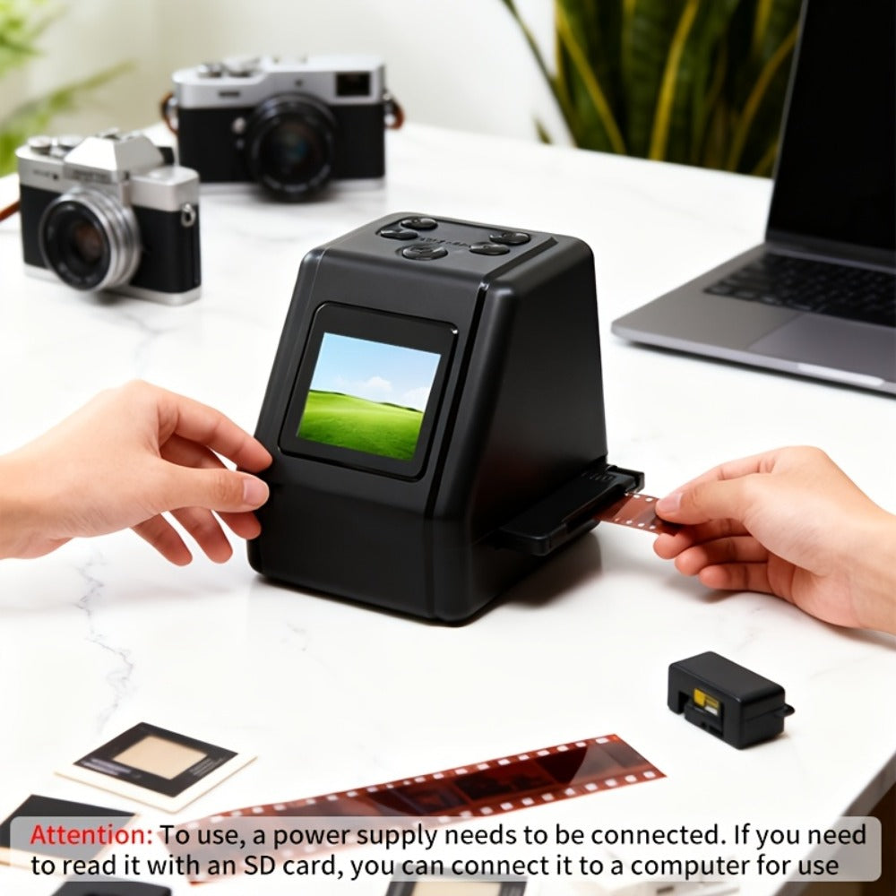 Film Scanner 10MP Negative & Slide Scanner, Converts 35mm/110/Super 8 Film to Digital JPEG, 2.0" LCD Screen, 1-Second Fast Scan, Easy-Load Design, Saves to SD Card, Perfect for Preserving Old Photo Memories