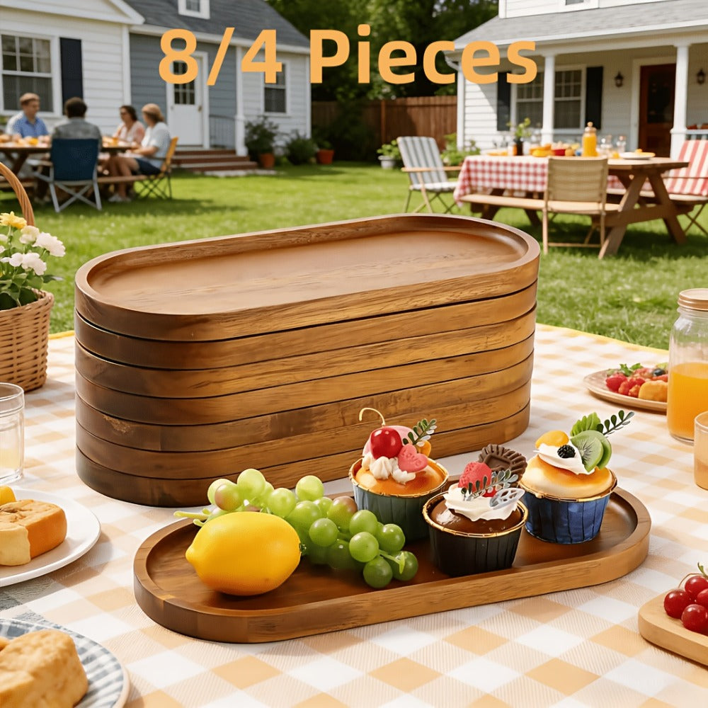 Wood Serving Tray Set – Oval Wooden Charcuterie Boards & Serving Platters for Cheese, Snacks, Bread, Fruit & Appetizers – Party, Buffet, Barbecue & Kitchen Decor