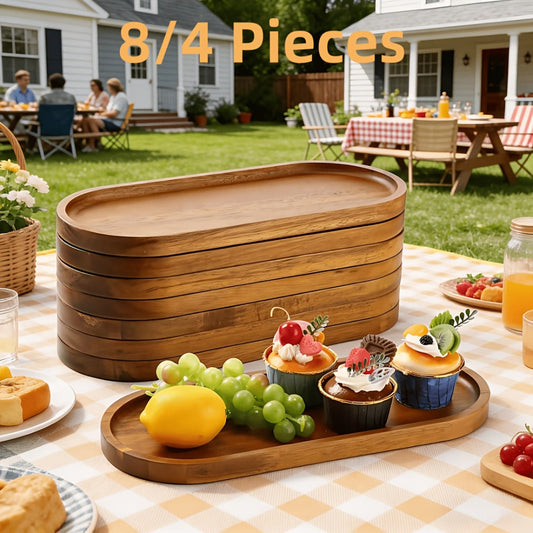 Wood Serving Tray Set – Oval Wooden Charcuterie Boards & Serving Platters for Cheese, Snacks, Bread, Fruit & Appetizers – Party, Buffet, Barbecue & Kitchen Decor