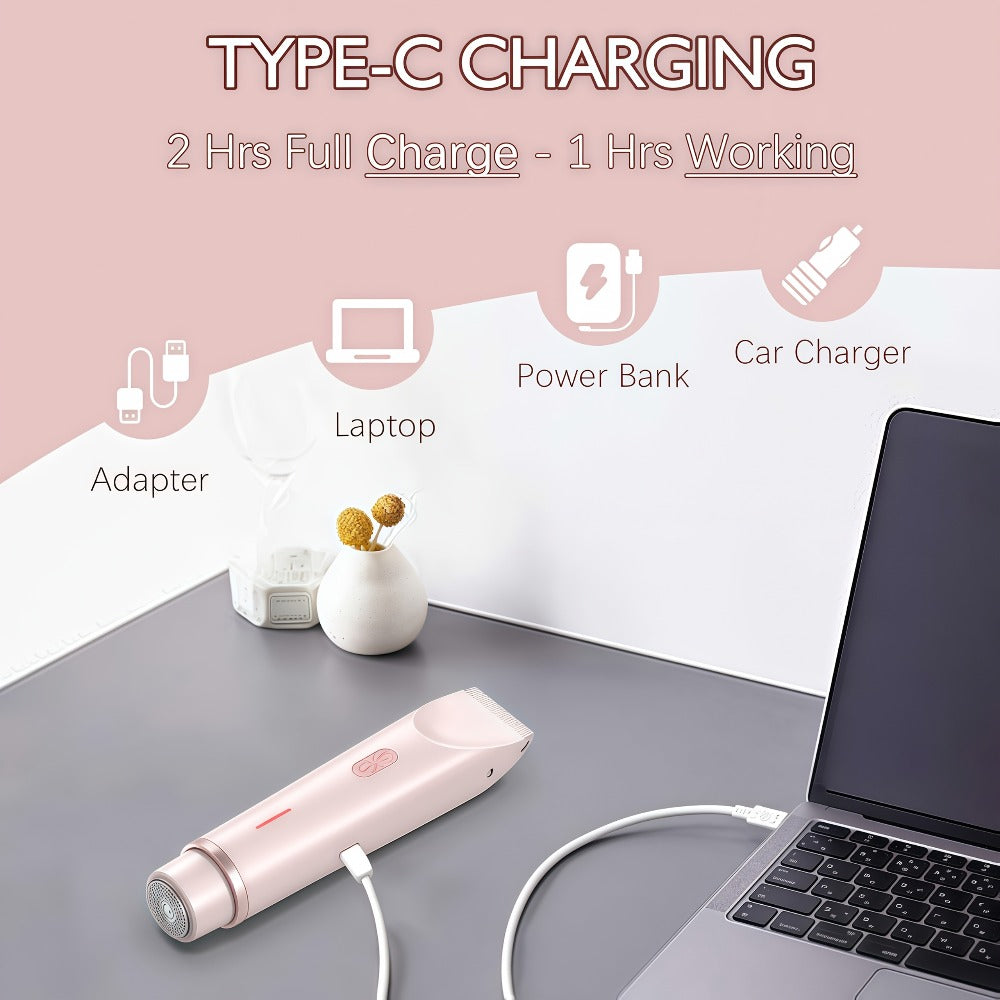 Bikini Trimmer for Women 2-in-1 Dual Head IPX7 Waterproof Electric Shaver Body Hair Trimmer Facial Hair Remover Bikini Underarm Leg Arm Face 90-Min Battery USB Rechargeable Pink Travel-Friendly