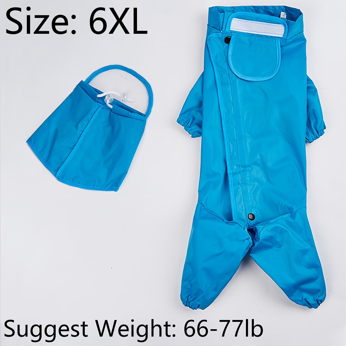Blue Full-Body Dog Raincoat with Hood and Footies, Sizes S–7XL