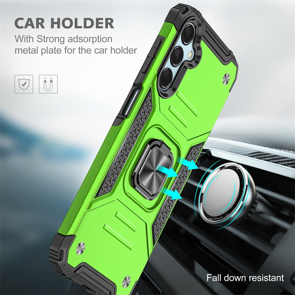 Ring Kickstand Samsung Galaxy A15 5G Case – 360° Rotating Stand Hybrid Armor Shockproof Rugged Cover with Magnetic Car Mount Plate, Dual Layer Hard PC TPU Bumper, Anti-Slip Grip – Black Blue Green Red Rose Gold