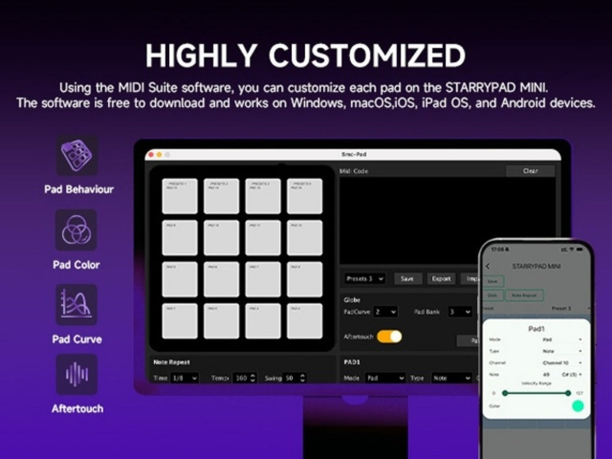 Donner Starrypad Mini MIDI Controller with 16 RGB Pads and Wireless detail image - detail view 13