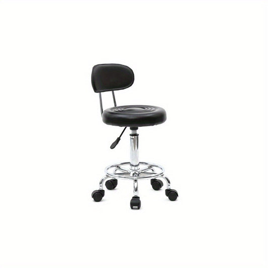 Salon Stool with Backrest and Padded Seat, Adjustable Swivel in Black or White